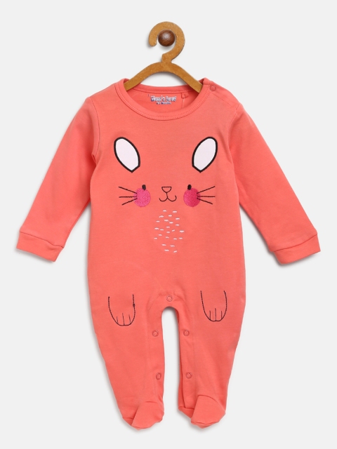 

Moms Love Girls Coral Orange Embroidered Sleepsuit