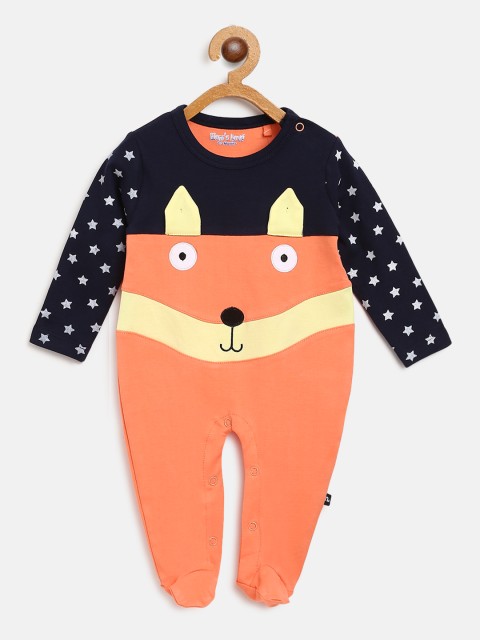 

Moms Love Boys Orange & Navy Blue Colourblocked Sleepsuit