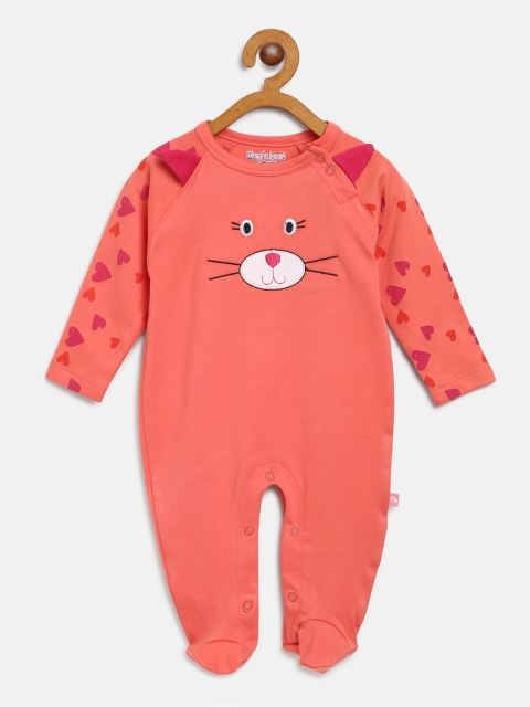 

Moms Love Girls Coral Orange Embroidered Sleepsuit