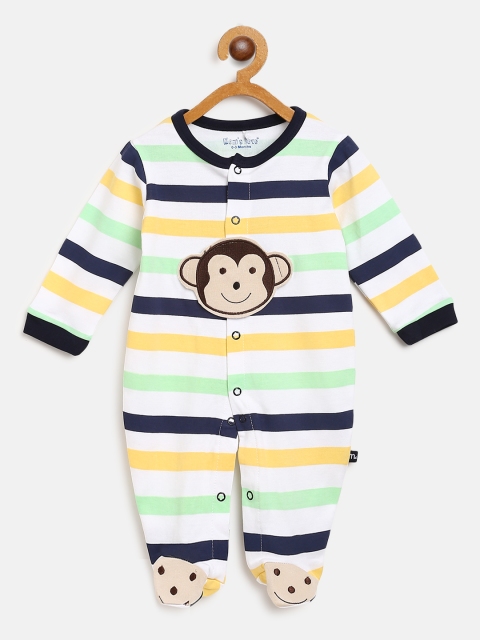 

Moms Love Boys White & Navy Blue Striped Sleepsuit