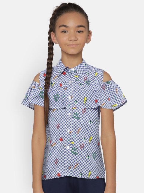 

Nauti Nati Girls Blue & White Regular Fit Printed Casual Shirt