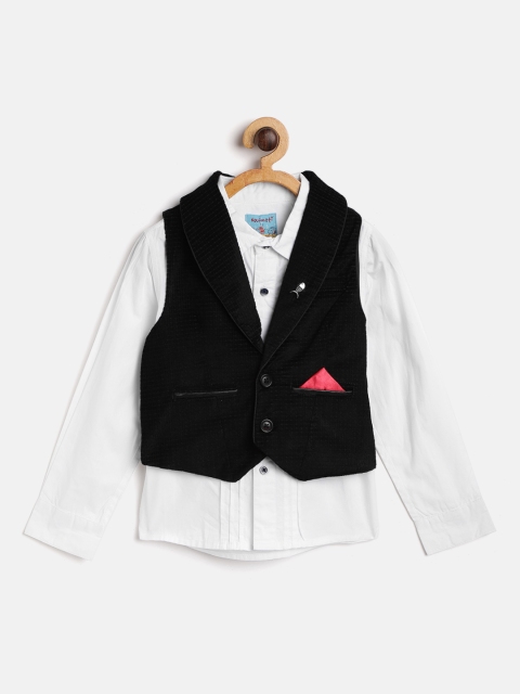 

Nauti Nati Boys White & Black Regular Fit Solid Partywear Shirt with Waistcoat