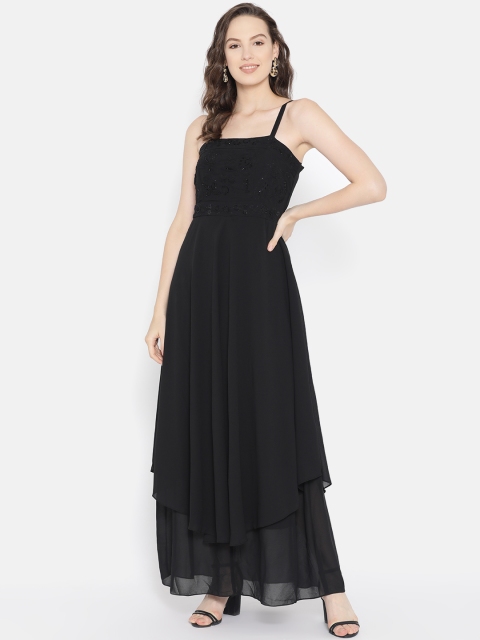 

AND Women Black Solid Maxi Dress With Embellished Detailing
