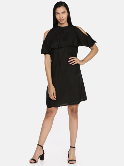 

AND Women Black Solid Sheath Dress