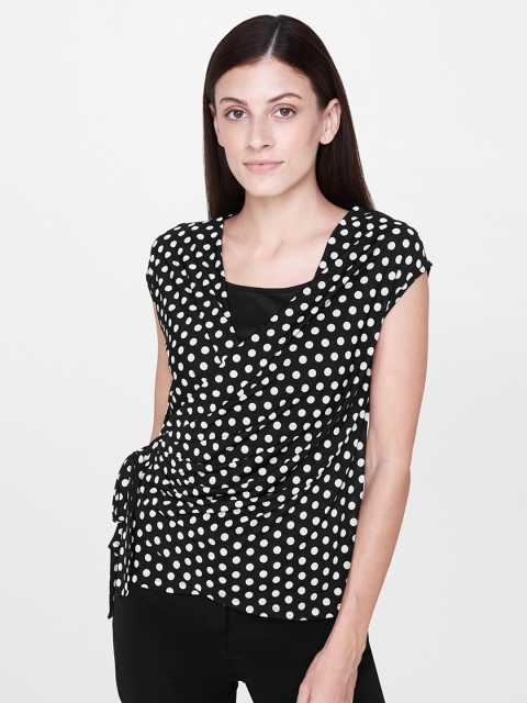 

AND Women Black & White Polka Dot Print Wrap Top