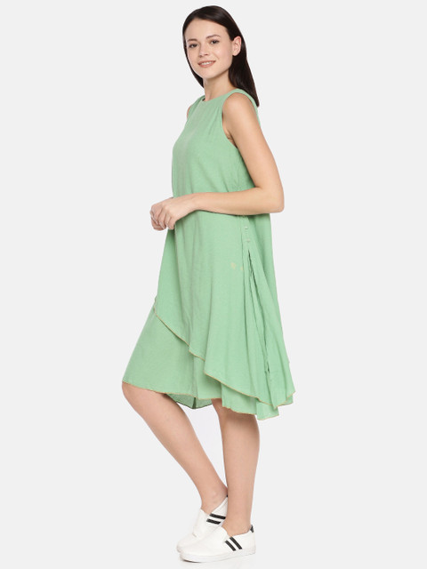 

AND Women Green Solid Layered A-Line Dress