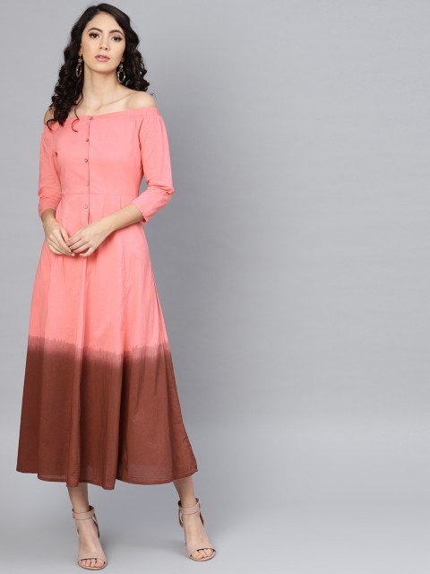 

SASSAFRAS Women Pink & Brown Dyed Maxi Dress