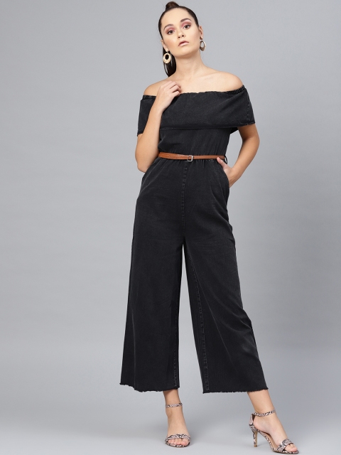 

SASSAFRAS Women Black Solid Denim Basic Jumpsuit