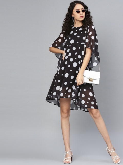 

SASSAFRAS Women Black & White Printed A-Line Dress