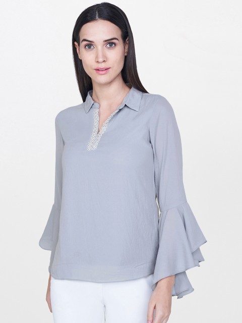 

AND Women Blue Solid Top