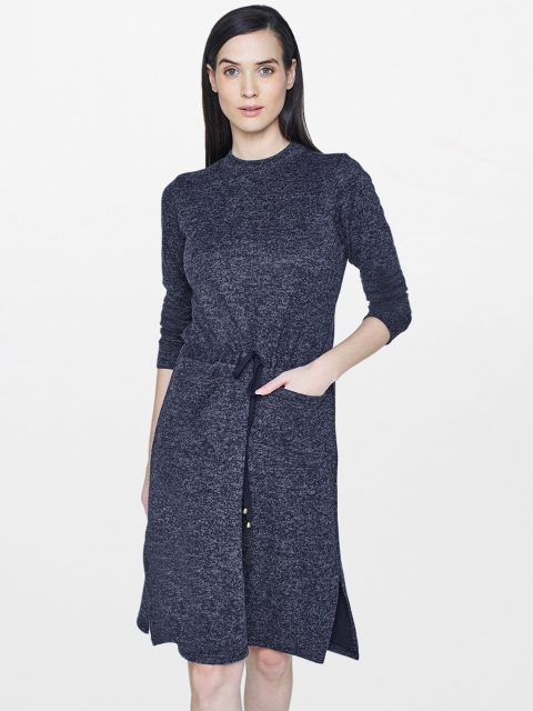 

AND Women Navy Blue Solid Sheath Dress