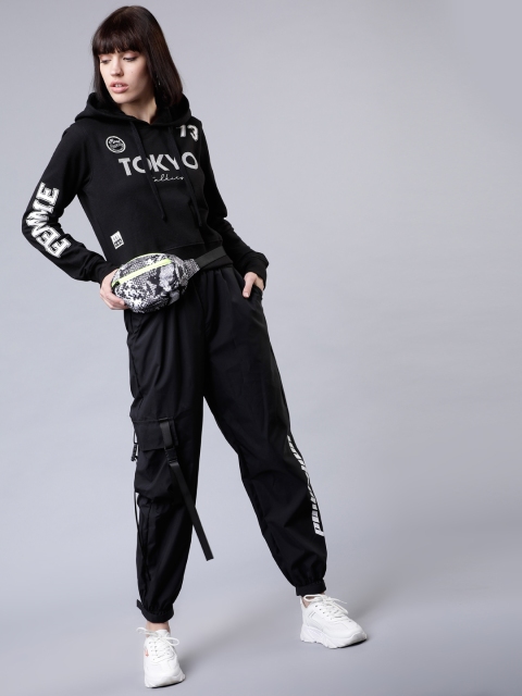 

Tokyo Talkies Women Black Printed Hooded Sweatshirt
