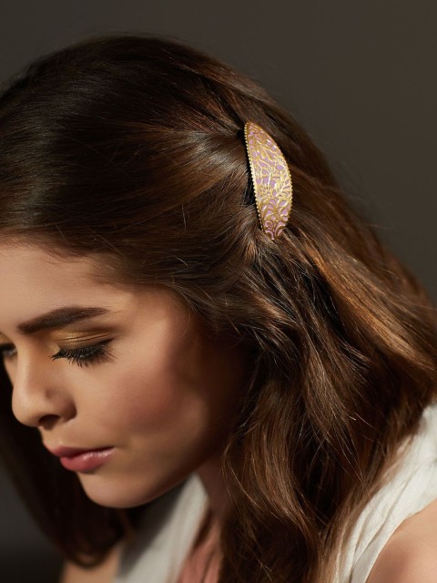 

Zariin Gold-Plated & Pink Meenakari Hair Clip