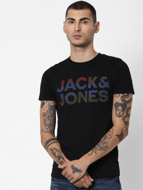 

Jack & Jones Men Black Printed Slim Fit Round Neck T-shirt
