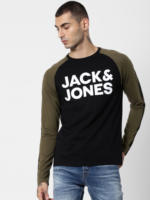 

Jack Jones Men Black Printed Slim Fit Round Neck Pure Cotton T-shirt