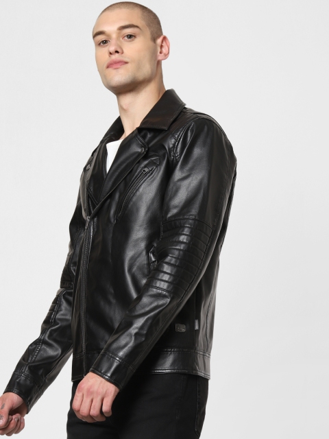 

Jack & Jones Men Black Solid Biker Jacket
