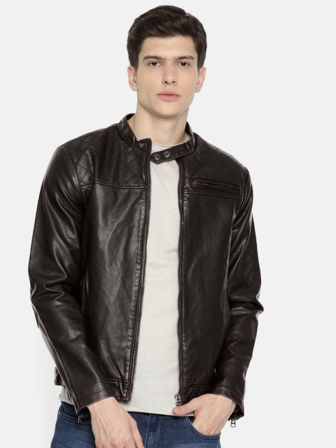 

Jack & Jones Men Coffee Brown Solid Biker Jacket