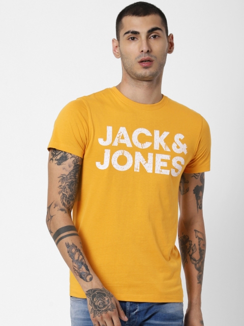 

Jack & Jones Men Yellow Printed Round Neck T-shirt