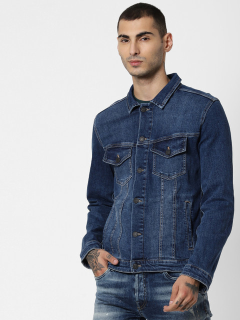 

Jack & Jones Men Blue Solid Denim Jacket