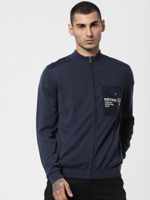

Jack & Jones Men Navy Blue Solid Front-Open Sweater