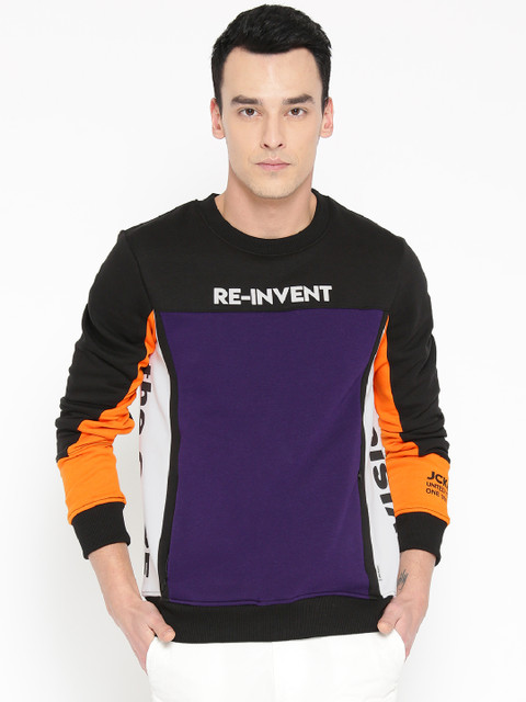 

Jack & Jones Men Purple & Black Colourblocked Sweatshirt
