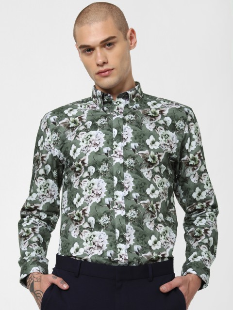

Jack & Jones Men Green & White Slim Fit Printed Casual Shirt