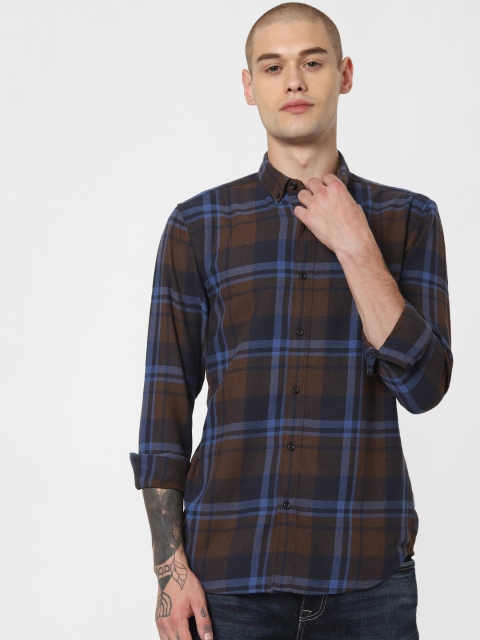 

Jack & Jones Men Coffee Brown & Blue Slim Fit Checked Casual Shirt