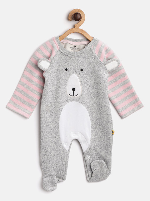 

BRATS AND DOLLS Kids Grey Melange & White Bear Patterned Sleepsuit