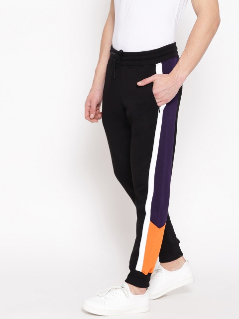 

Jack & Jones Men Black & Purple Colourblocked Joggers