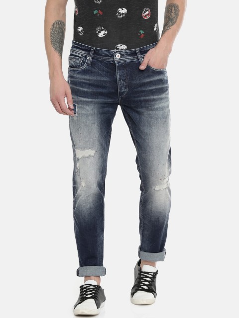 

Jack & Jones Men Blue Tim Slim Straight Fit Low-Rise Mildly Distressed Stretchable Jeans