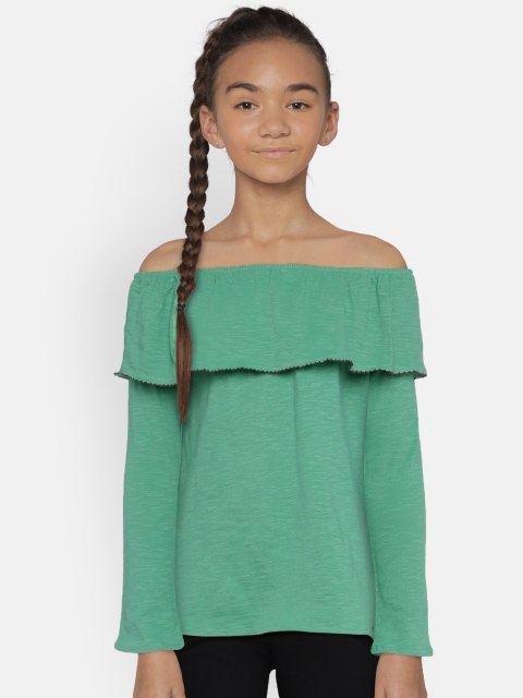 

Zalza Girls Green Solid Bardot Top