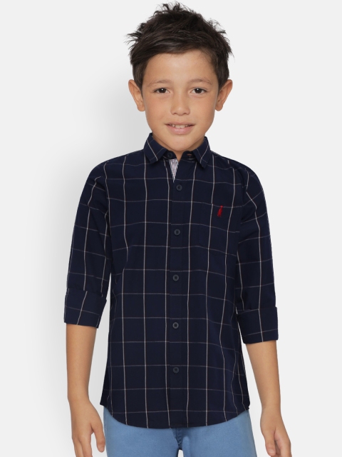 

Zalza Boys Navy Blue Mithi Regular Fit Checked Organic Cotton Casual Shirt