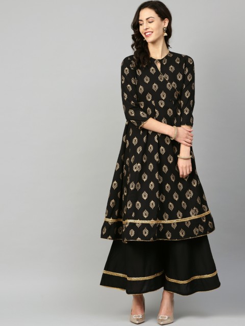 

Bhama Couture Women Black & Golden Printed Kurta with Palazzos