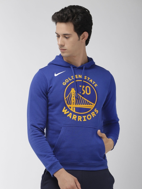 

Nike Men Blue Printed Hooded GSW CLUB HOODIE Standard Fit Sweatshirt