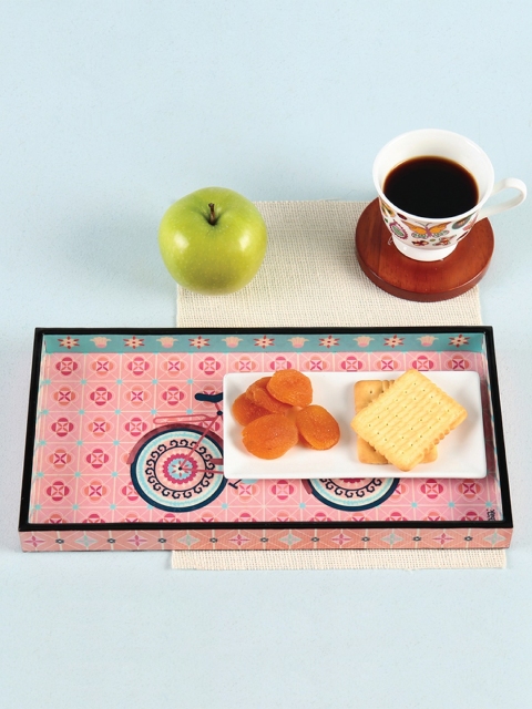 

Chumbak Pink Printed Wood Serving Tray