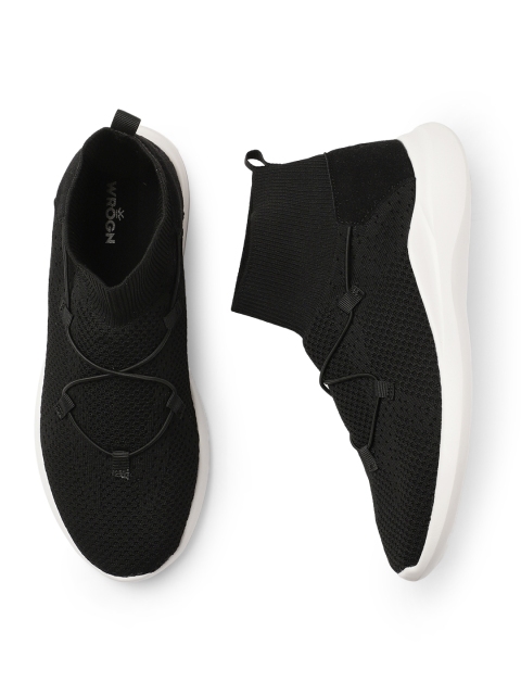 

WROGN Men Black Textured Mid-Top Slip-On Sneakers