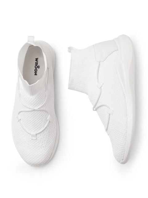 

WROGN Men White Solid Mid-Top Slip-On Sneakers