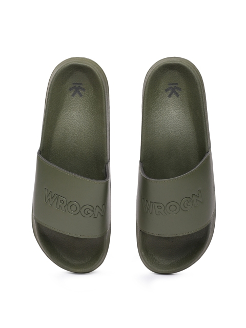 

WROGN Men Olive Green Printed Sliders