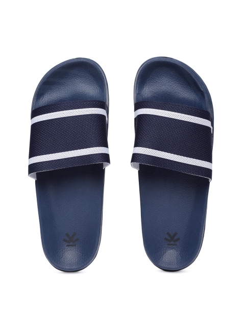 

WROGN Men Navy Blue Striped Sliders