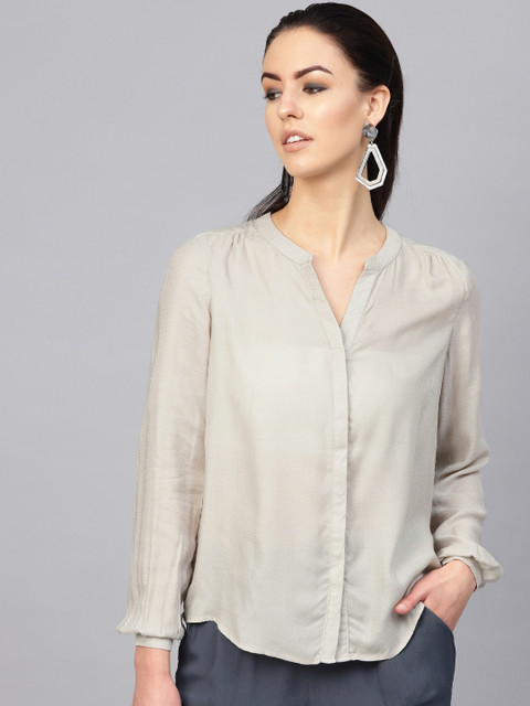 

I AM FOR YOU Women Grey Regular Fit Self Design Casual Shirt