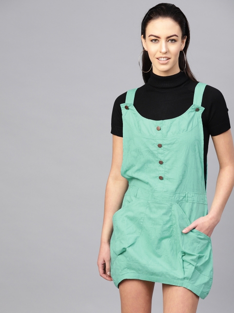 

I AM FOR YOU Women Sea Green Embroidered Pinafore Dress