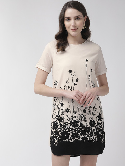 

Rue Collection Women Off-White & Black Printed Mini Sheath Dress