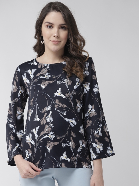 

Rue Collection Women Navy Blue & Grey Floral Print Top