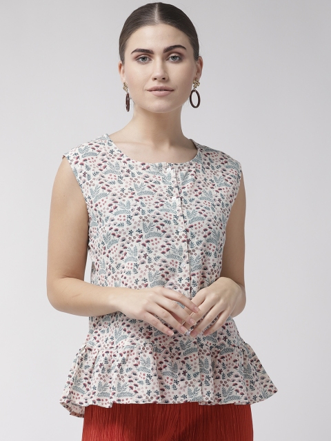 

Rue Collection Women Off-White & Blue Printed A-Line Top