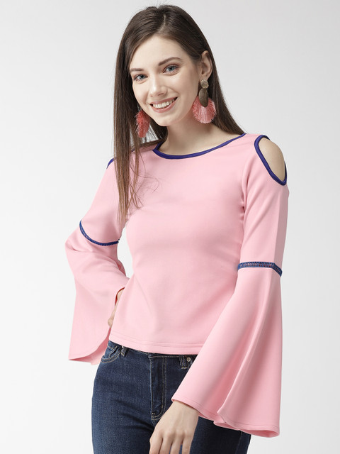 

MIWAY Women Pink Cold Shoulder Solid Top