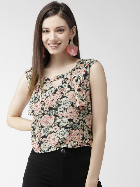 

MIWAY Women Black & Beige Floral Print Top