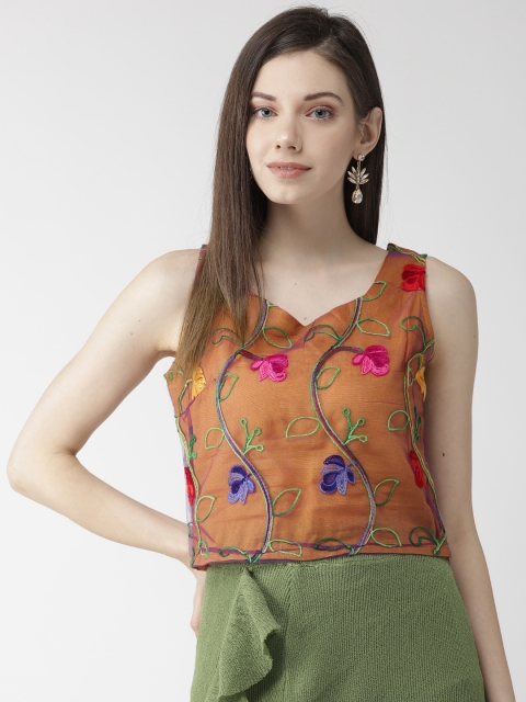 

MIWAY Women Mustard Yellow Embroidered Top