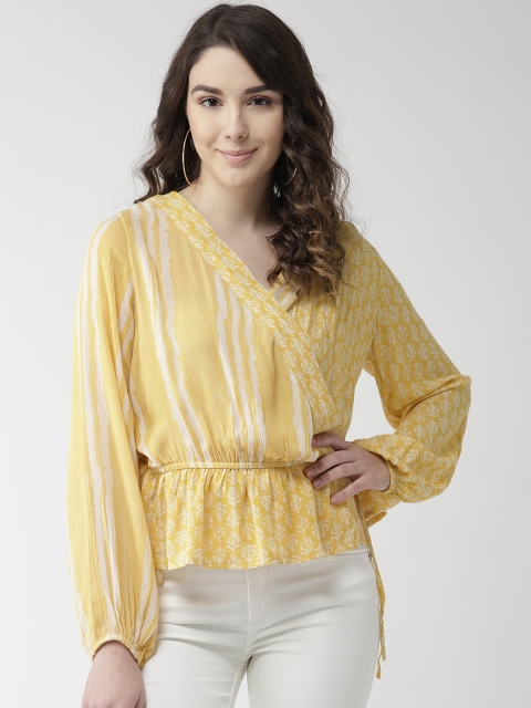 

MIWAY Women Yellow & Off-White Printed Wrap Top