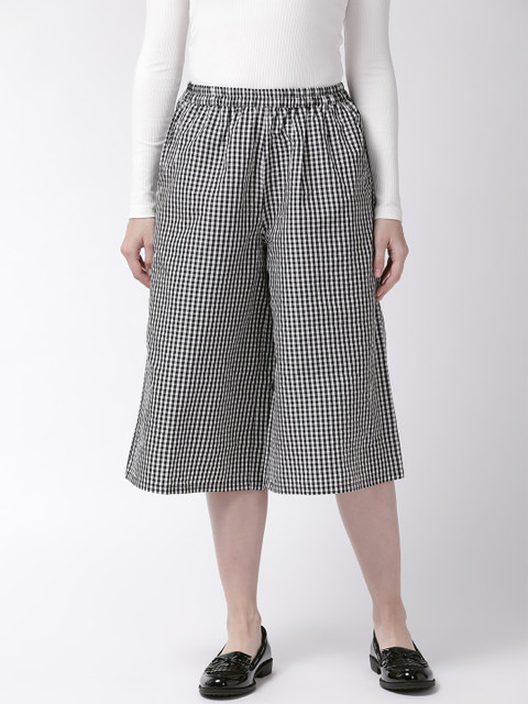 

MIWAY Women Black & White Regular Fit Checked Culottes