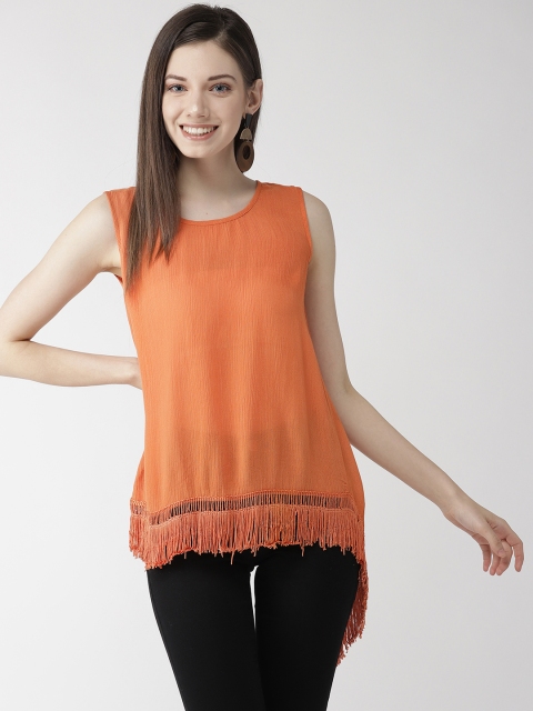 

MIWAY Women Orange Solid Longline High-Low Top